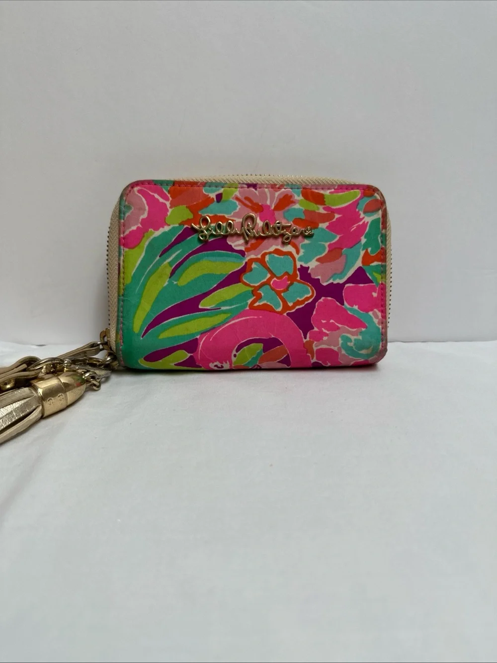 Lilly Pulitzer Multicolor Floral Zip Wristlet Wallet with tassels